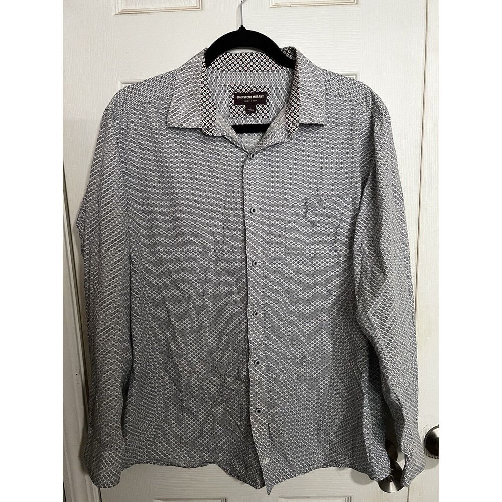 Johnston & Murphy Mens Geometrical Collared‎ Long Sleeve Button Up Shirt Sz L